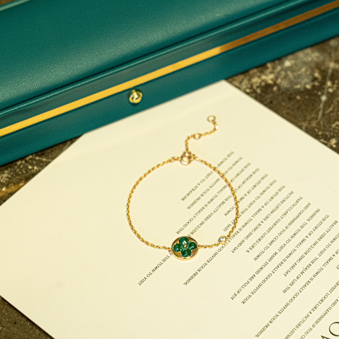 [BloomBling]SUN MALACHITE 1 DIAMOND PINK GOLD BRACELET