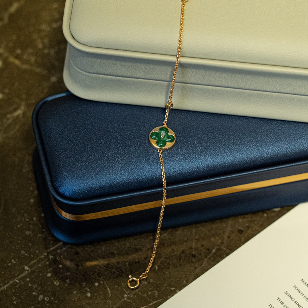 [BloomBling]SUN MALACHITE 1 DIAMOND PINK GOLD BRACELET
