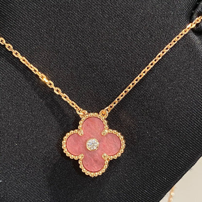 [BloomBling]CLOVER 15MM DIAMOND RHODONITE NECKLACE