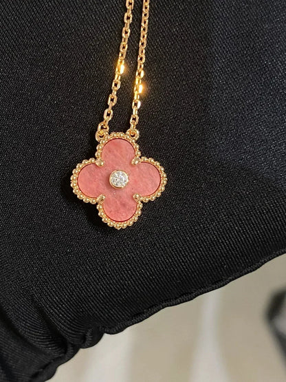 [BloomBling]CLOVER 15MM DIAMOND RHODONITE NECKLACE