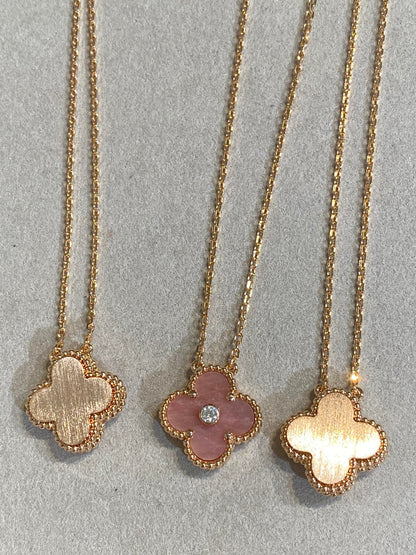 [BloomBling]CLOVER 15MM DIAMOND RHODONITE NECKLACE