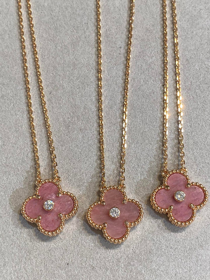 [BloomBling]CLOVER 15MM DIAMOND RHODONITE NECKLACE
