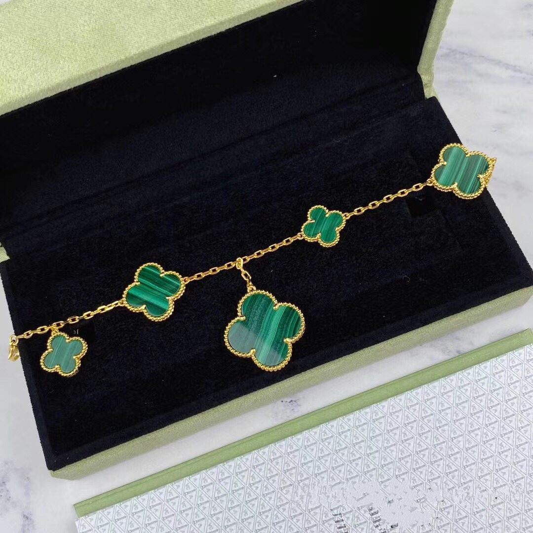 [BloomBling]MAGIC CLOVER MALACHITE GOLD BRACELET 5 MOTIFS