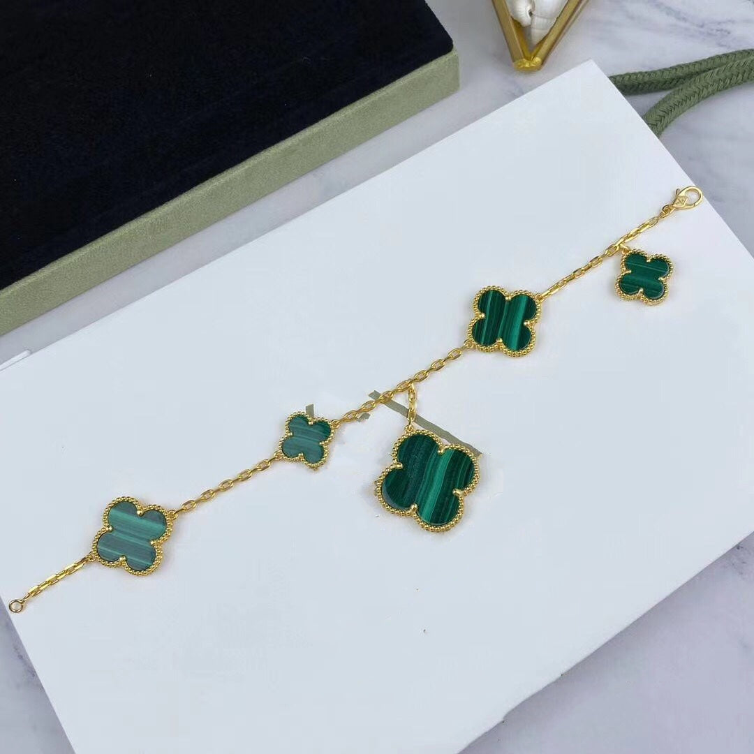 [BloomBling]MAGIC CLOVER MALACHITE GOLD BRACELET 5 MOTIFS