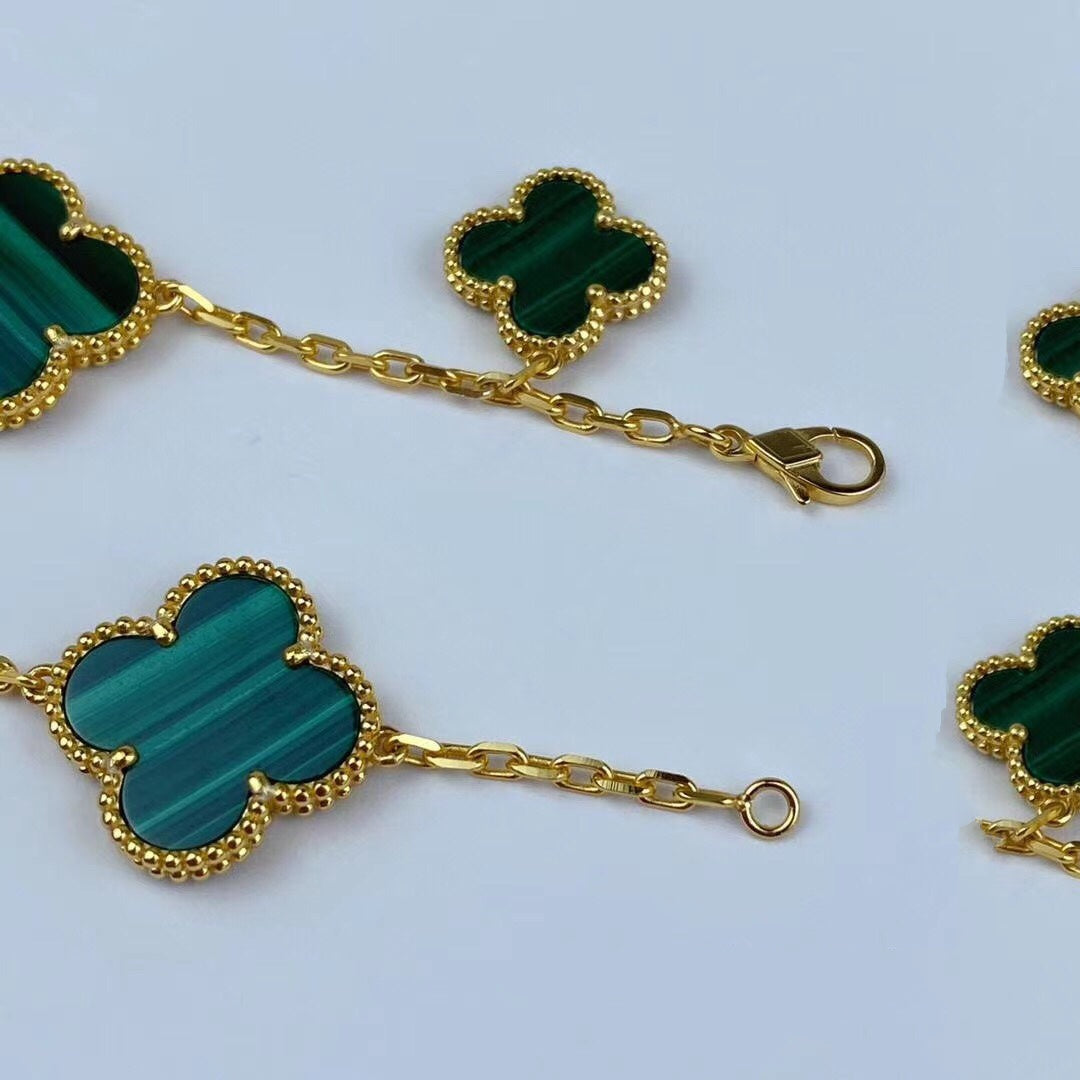[BloomBling]MAGIC CLOVER MALACHITE GOLD BRACELET 5 MOTIFS