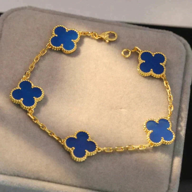 [BloomBling]CLOVER 5 MOTIFS BLUE AGATE BRACELET