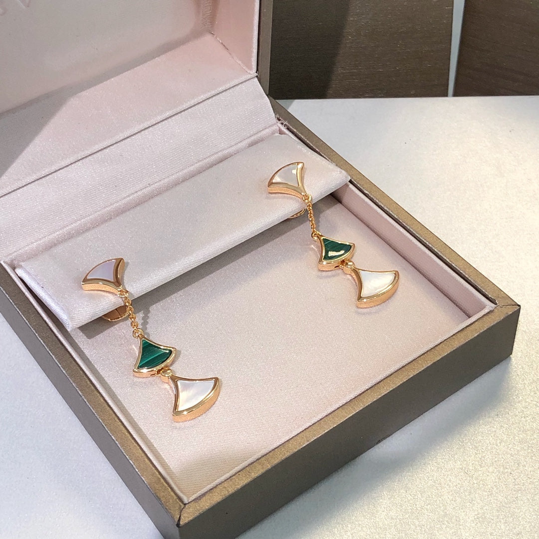 [BloomBling]DREAM EARRINGS 3 MOTIFS MALACHITE MOP PINK GOLD