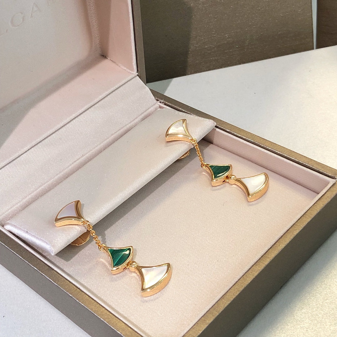 [BloomBling]DREAM EARRINGS 3 MOTIFS MALACHITE MOP PINK GOLD