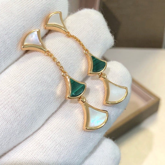 [BloomBling]DREAM EARRINGS 3 MOTIFS MALACHITE MOP PINK GOLD