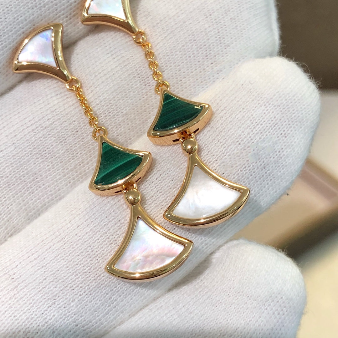 [BloomBling]DREAM EARRINGS 3 MOTIFS MALACHITE MOP PINK GOLD