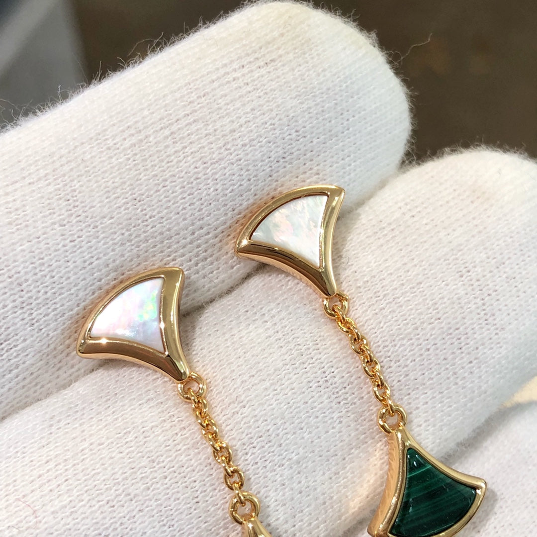 [BloomBling]DREAM EARRINGS 3 MOTIFS MALACHITE MOP PINK GOLD