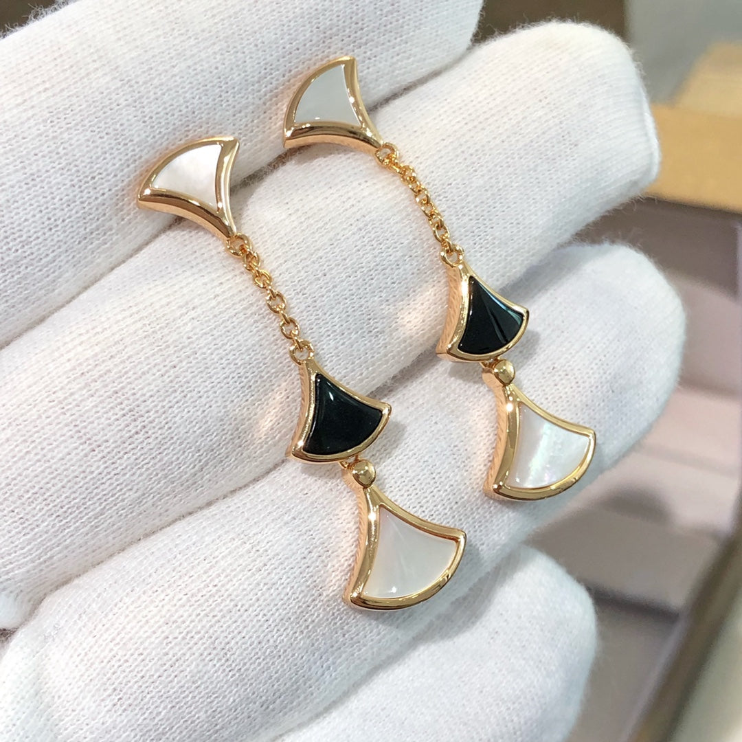 [BloomBling]DREAM EARRINGS 3 MOTIFS ONYX MOP PINK GOLD
