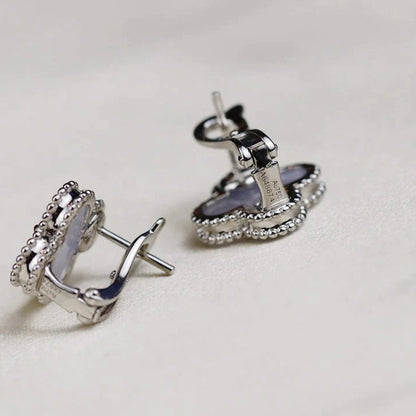 [BloomBling]CLOVER MEDIUM 1 MOTIFS  WHITE MOP EARRINGS SILVER