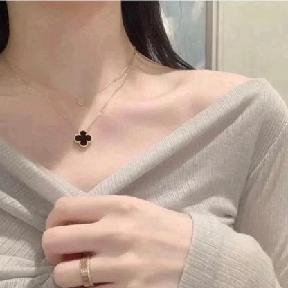 [BloomBling]CLOVER 15MM BLACK ONYX SINGLE FLOWER NECKLACE