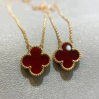 [BloomBling]CLOVER 15MM CARNELIAN SINGLE FLOWER NECKLACE