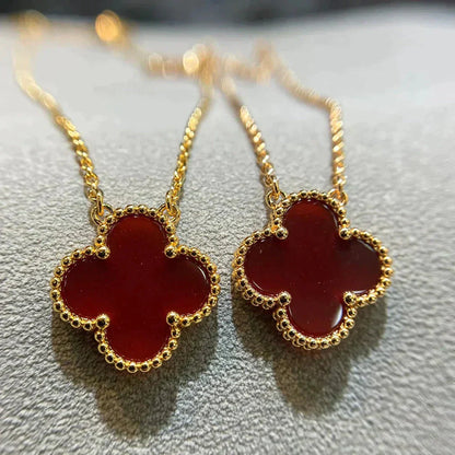 [BloomBling]CLOVER 15MM CARNELIAN SINGLE FLOWER NECKLACE