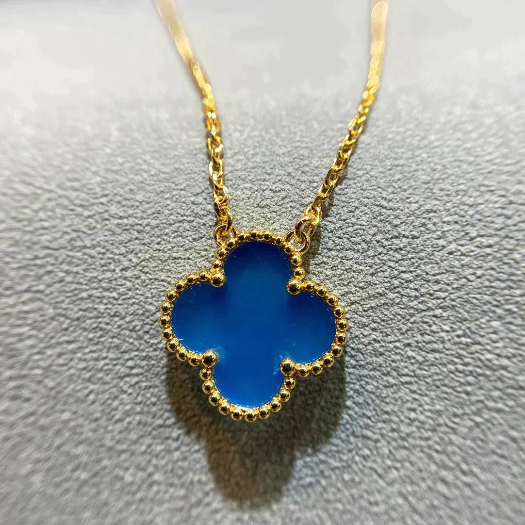 [BloomBling]CLOVER 15MM BLUE AGATE NECKLACE