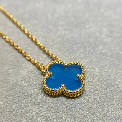 [BloomBling]CLOVER 15MM BLUE AGATE NECKLACE