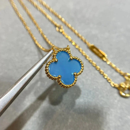 [BloomBling]CLOVER 15MM BLUE AGATE NECKLACE