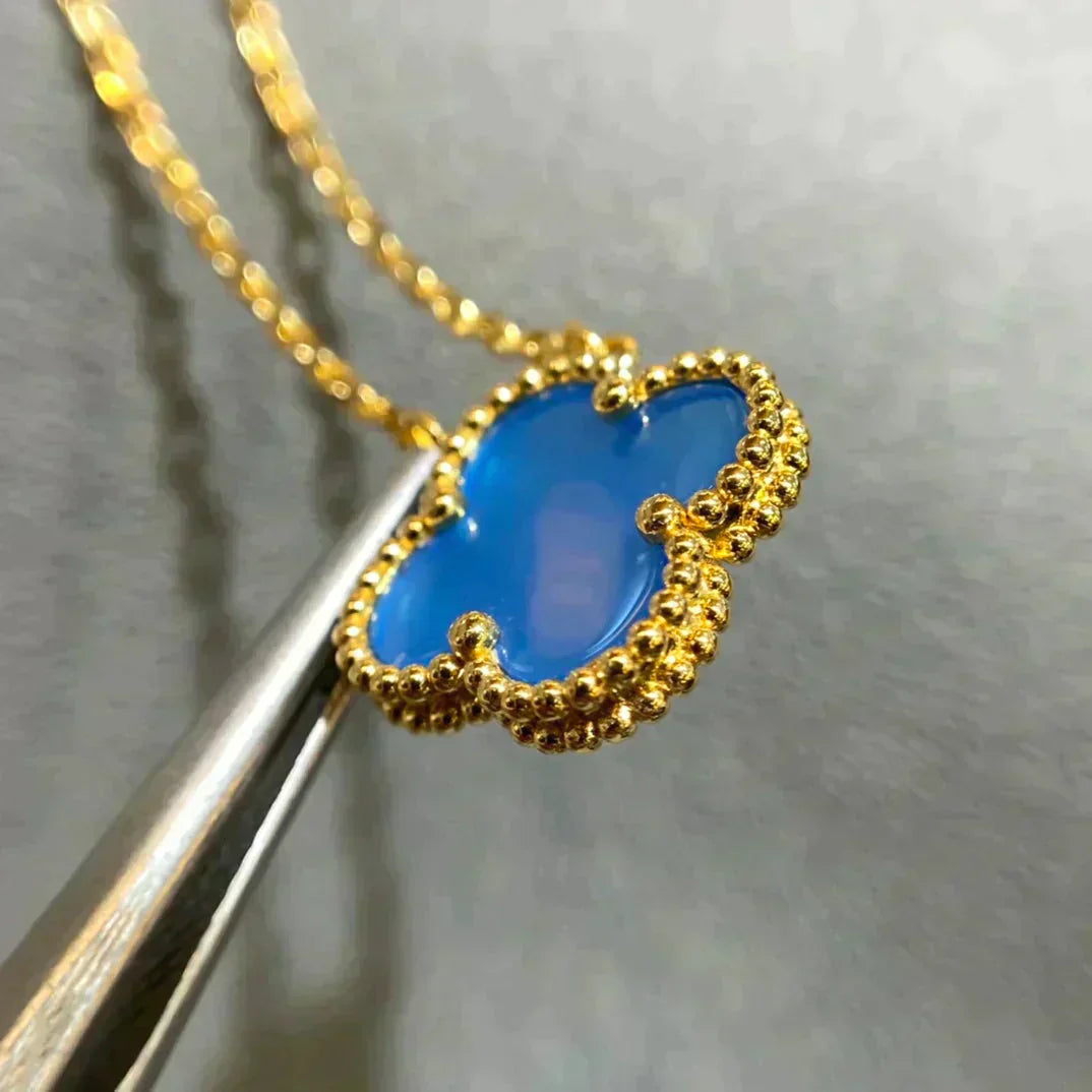 [BloomBling]CLOVER 15MM BLUE AGATE NECKLACE