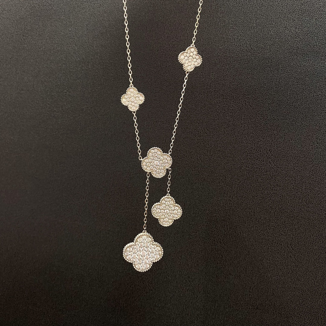 [BloomBling]CLOVER 5 MOTIFS SILVER DIAMONDS NECKLACE