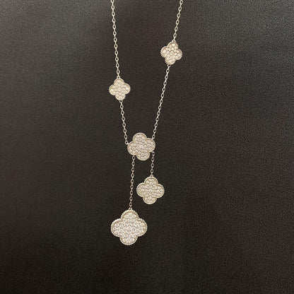 [BloomBling]CLOVER 5 MOTIFS SILVER DIAMONDS NECKLACE