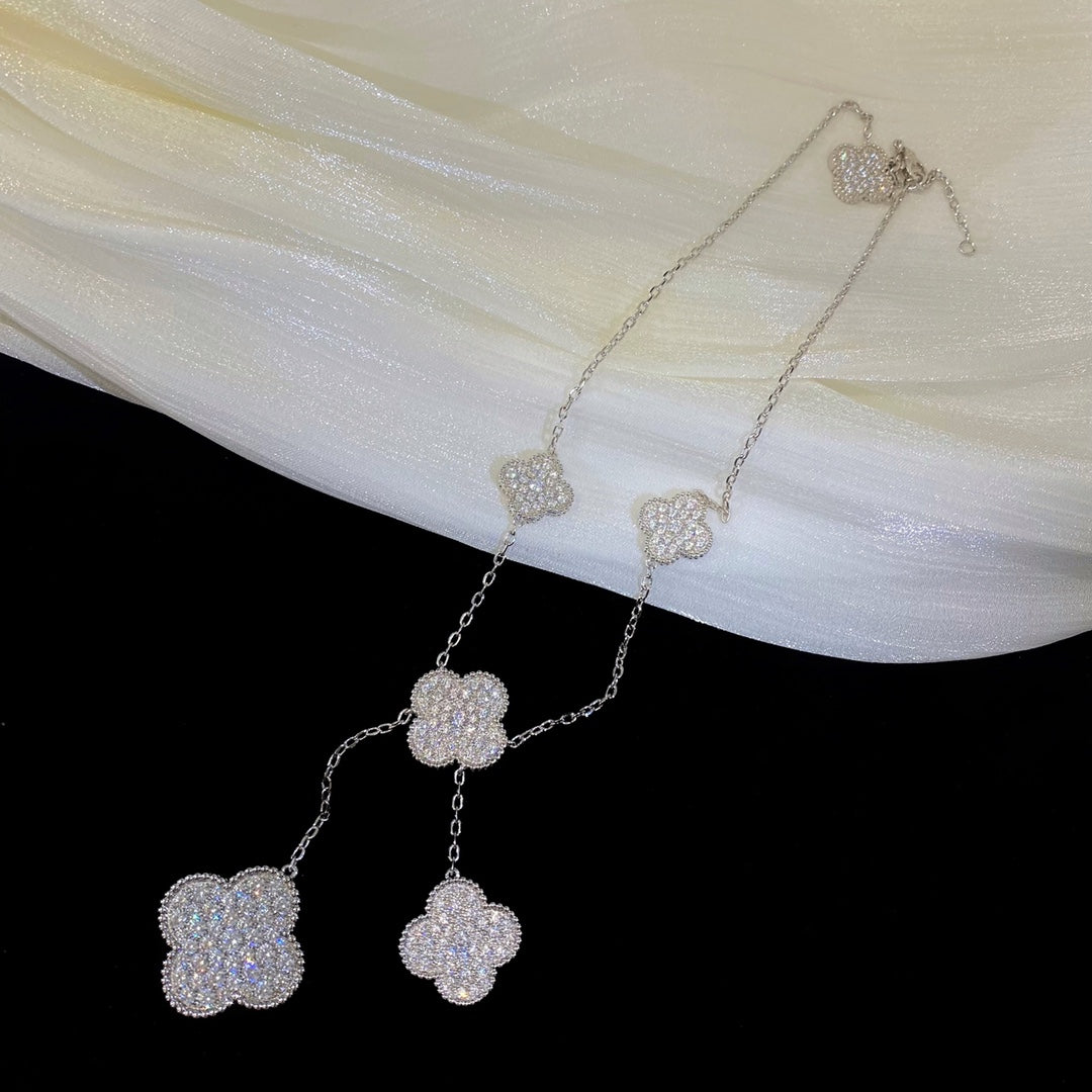 [BloomBling]CLOVER 5 MOTIFS SILVER DIAMONDS NECKLACE