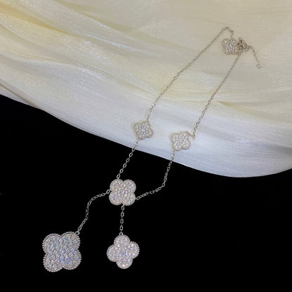 [BloomBling]CLOVER 5 MOTIFS SILVER DIAMONDS NECKLACE