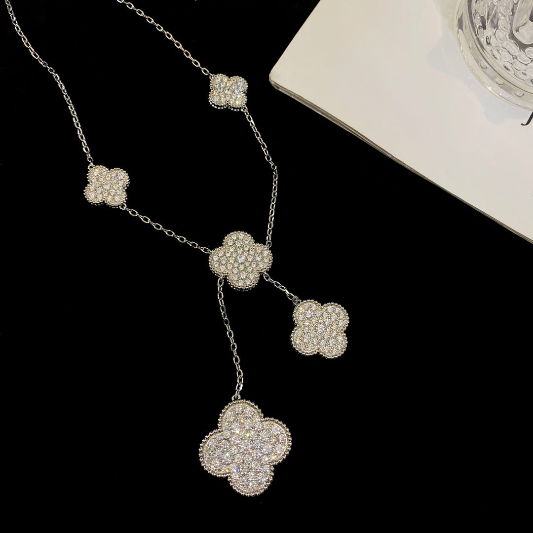 [BloomBling]CLOVER 5 MOTIFS SILVER DIAMONDS NECKLACE