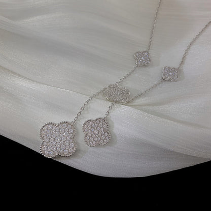 [BloomBling]CLOVER 5 MOTIFS SILVER DIAMONDS NECKLACE