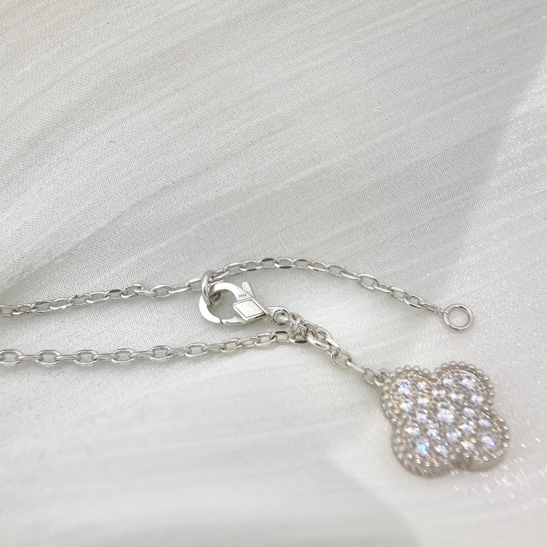 [BloomBling]CLOVER 5 MOTIFS SILVER DIAMONDS NECKLACE