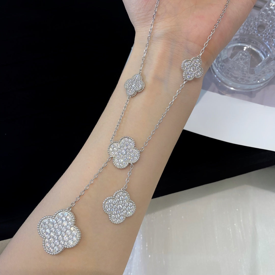 [BloomBling]CLOVER 5 MOTIFS SILVER DIAMONDS NECKLACE