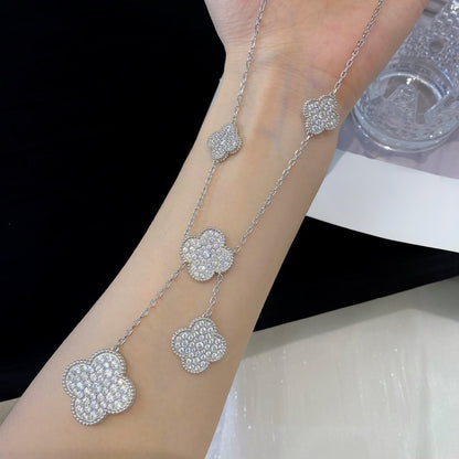 [BloomBling]CLOVER 5 MOTIFS SILVER DIAMONDS NECKLACE