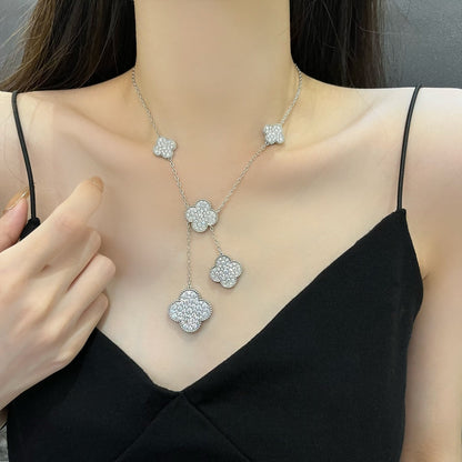 [BloomBling]CLOVER 5 MOTIFS SILVER DIAMONDS NECKLACE