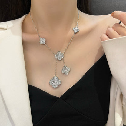 [BloomBling]CLOVER 5 MOTIFS SILVER DIAMONDS NECKLACE