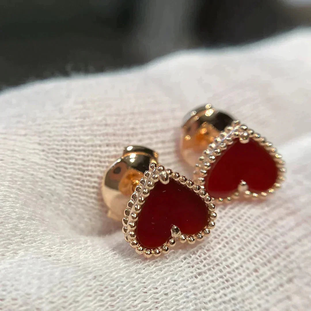[BloomBling]HEART CARNELIAN STUD EARRINGS
