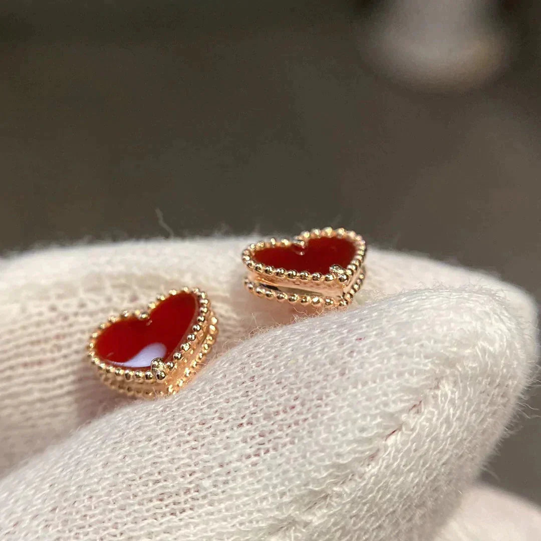 [BloomBling]HEART CARNELIAN STUD EARRINGS