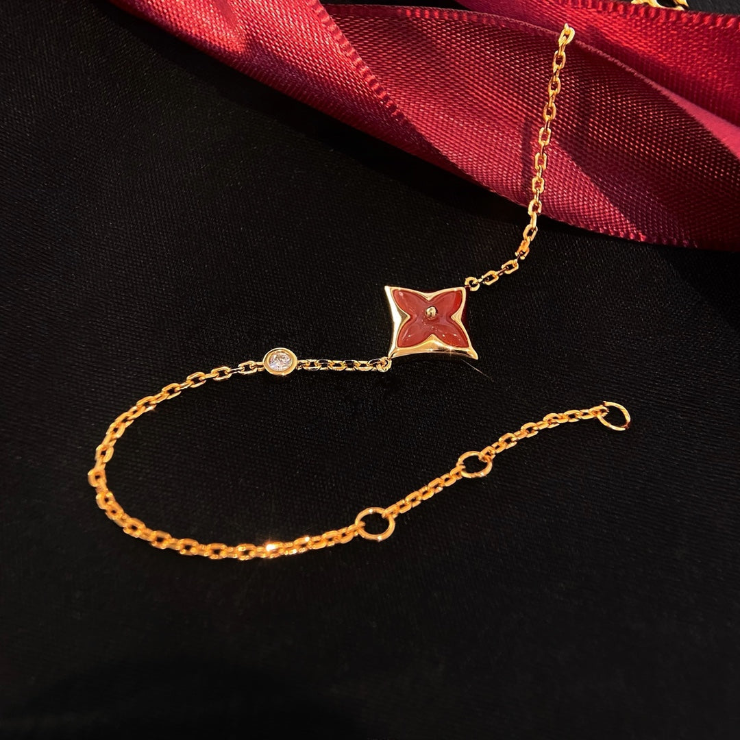 [BloomBling]COLOR STAR CARNELIAN PINK GOLD DIAMOND BRACELET