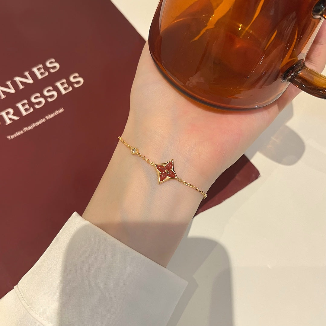[BloomBling]COLOR STAR CARNELIAN PINK GOLD DIAMOND BRACELET