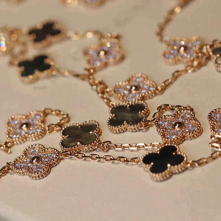 [BloomBling]CLOVER 20 MOTIFS DARK MOP DIAMOND  NECKLACE