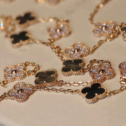 [BloomBling]CLOVER 20 MOTIFS DARK MOP DIAMOND  NECKLACE