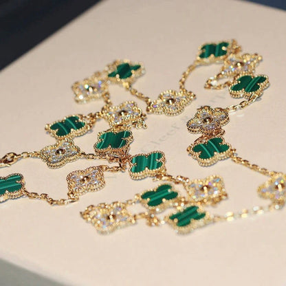 [BloomBling]CLOVER 20 MOTIFS MALACHITE DIAMOND NECKLACE