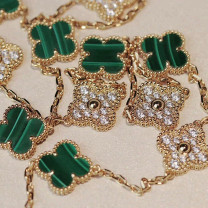 [BloomBling]CLOVER 20 MOTIFS MALACHITE DIAMOND NECKLACE