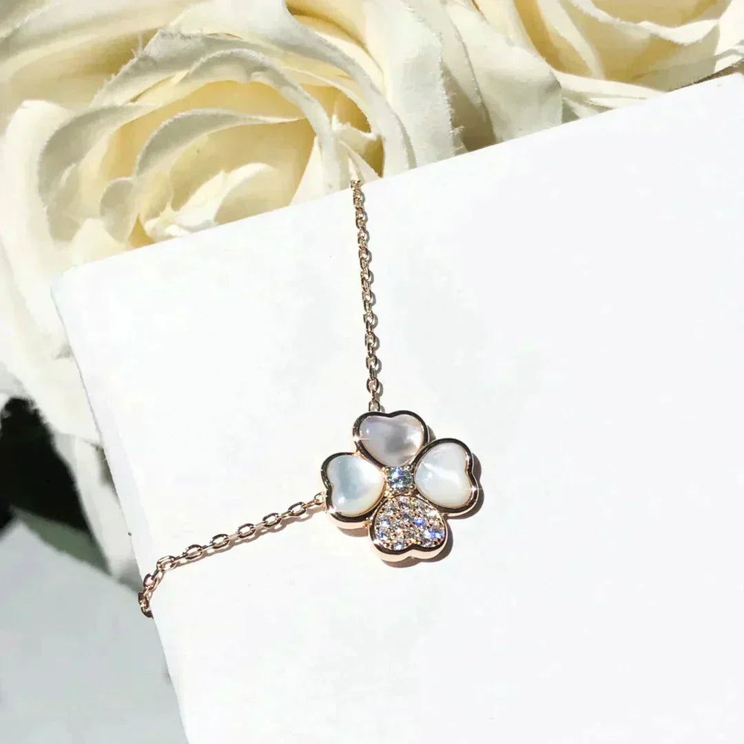 [BloomBling]CLOVER MOP DIAMOND ROSE GOLD NECKLACE
