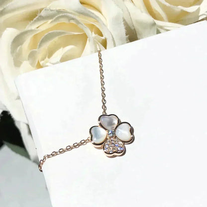 [BloomBling]CLOVER MOP DIAMOND ROSE GOLD NECKLACE
