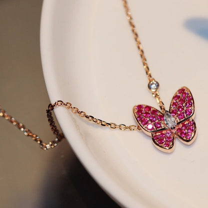 [BloomBling]BUTTERFLY RED DIAMOND ROSE GOLD NECKLACE