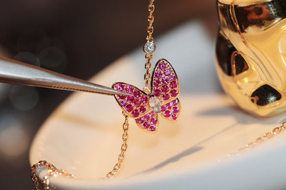 [BloomBling]BUTTERFLY RED DIAMOND ROSE GOLD NECKLACE