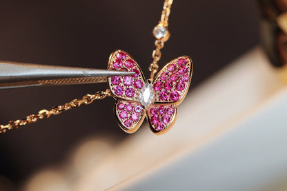 [BloomBling]BUTTERFLY RED DIAMOND ROSE GOLD NECKLACE