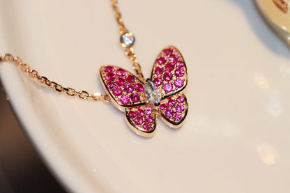 [BloomBling]BUTTERFLY RED DIAMOND ROSE GOLD NECKLACE