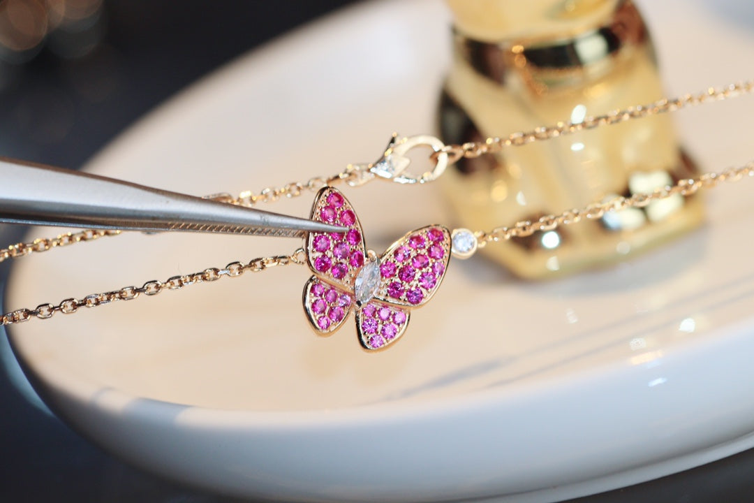 [BloomBling]BUTTERFLY RED DIAMOND ROSE GOLD NECKLACE